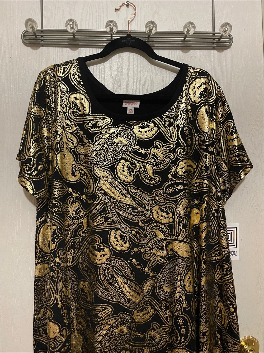 LuLaRoe Elegant Carly Women’s Black & Gold Paisley Short-Sleeve Dress 3XL BNWT